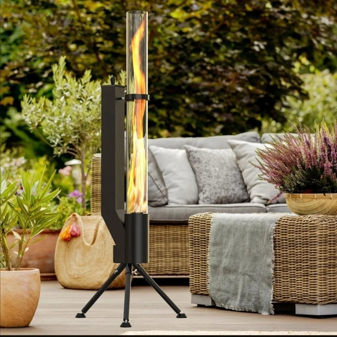 Vertical wood burning rocket furnace heating stove with cast iron construction for courtyard use