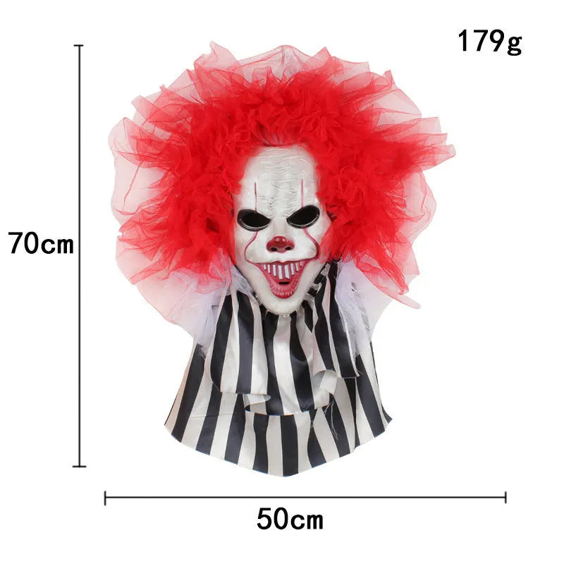 Red clown Halloween wreath decoration made from cloth with character pattern for door or wall hanging