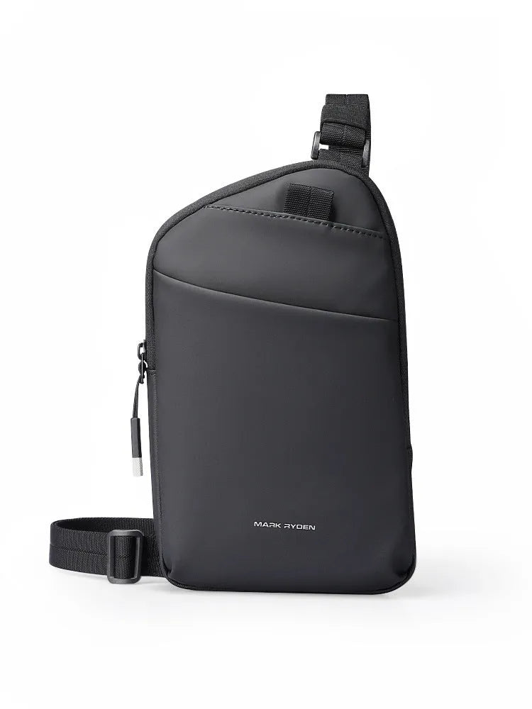 Elegant black men's lightweight crossbody bag made from durable Oxford cloth.