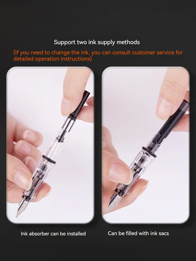 Automatic suction pen set with plastic shell, ink feeder and choice of pen head sizes