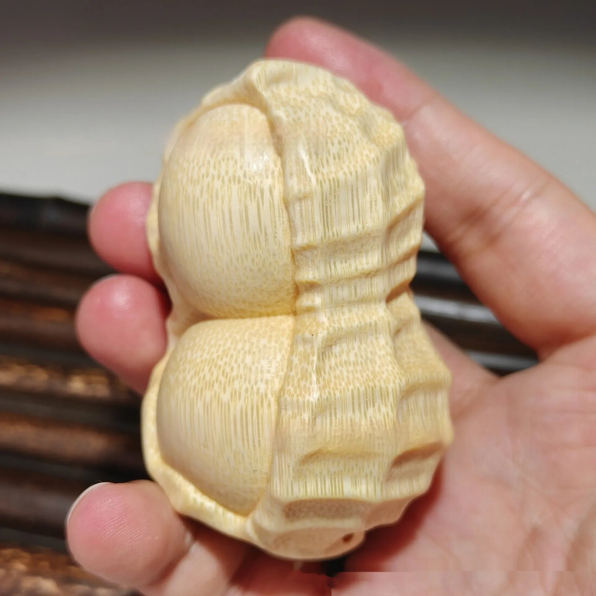 Natural bamboo peanut carving ornament with modern simple design
