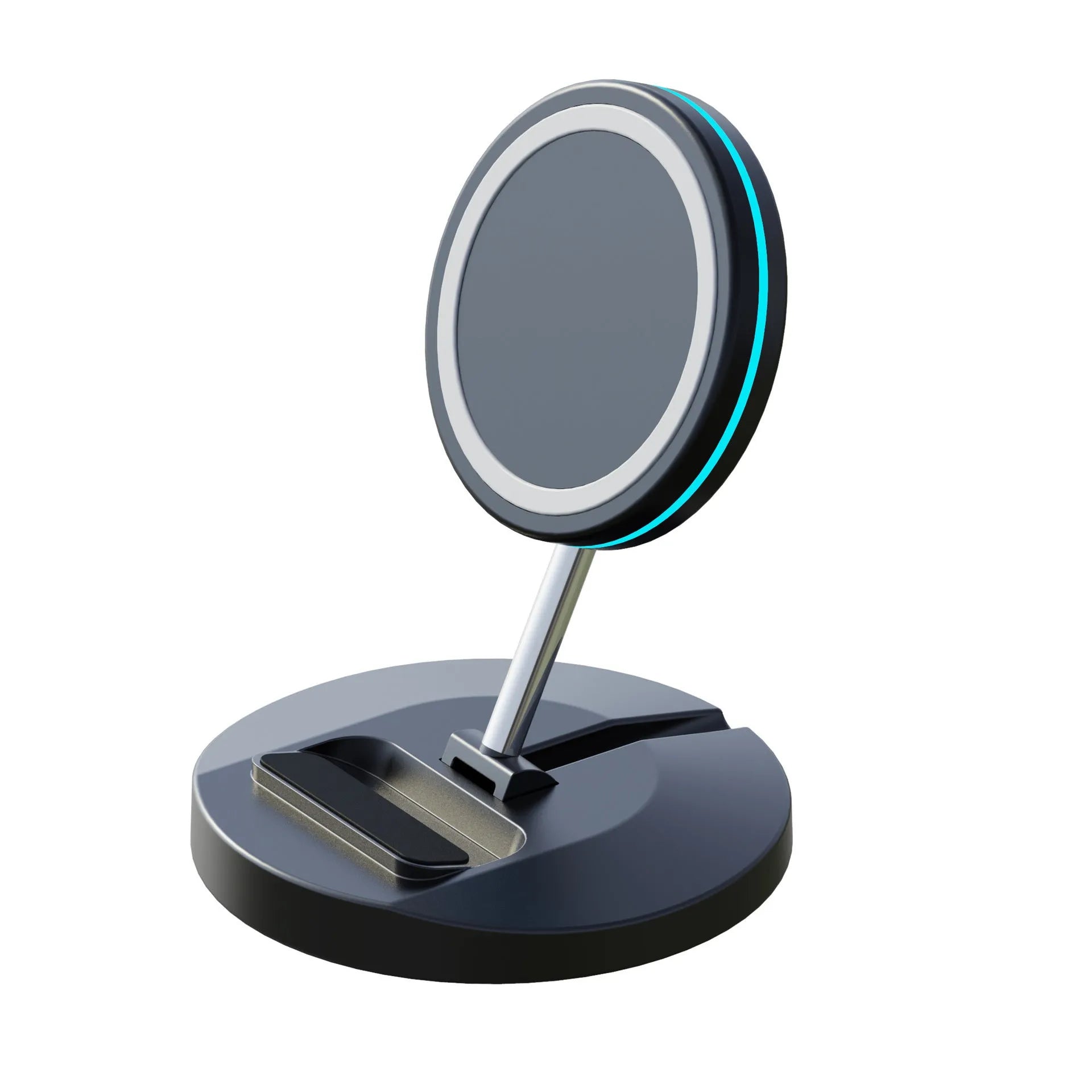 Black magnetic wireless charging stand folded for iPhone 12 with Magsafe compatibility