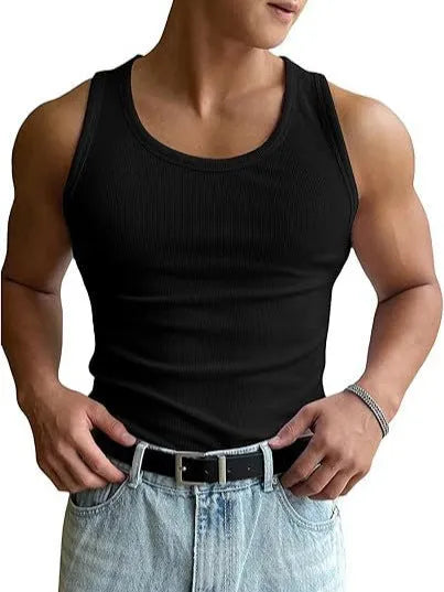 Men's tight round neck polyester workout t-shirt with wool lining in black colour