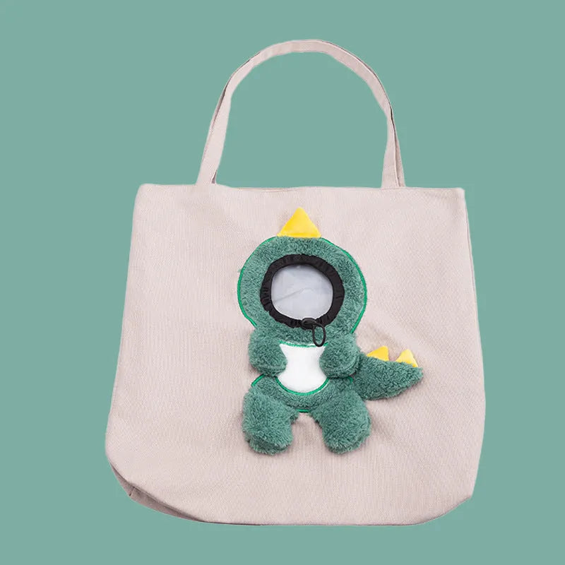 Canvas pet carrier bag with safety zippers and elastic side opening for cat or dog transport