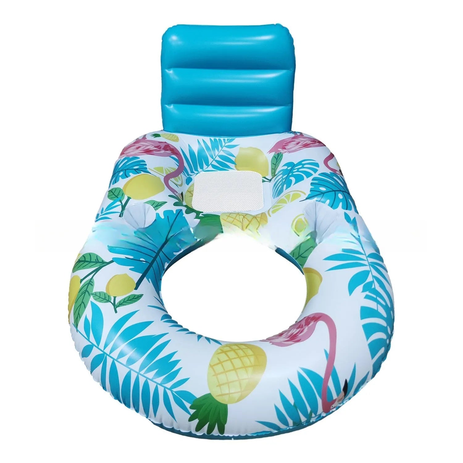 White luminous inflatable floating bed with backrest in swimming pool