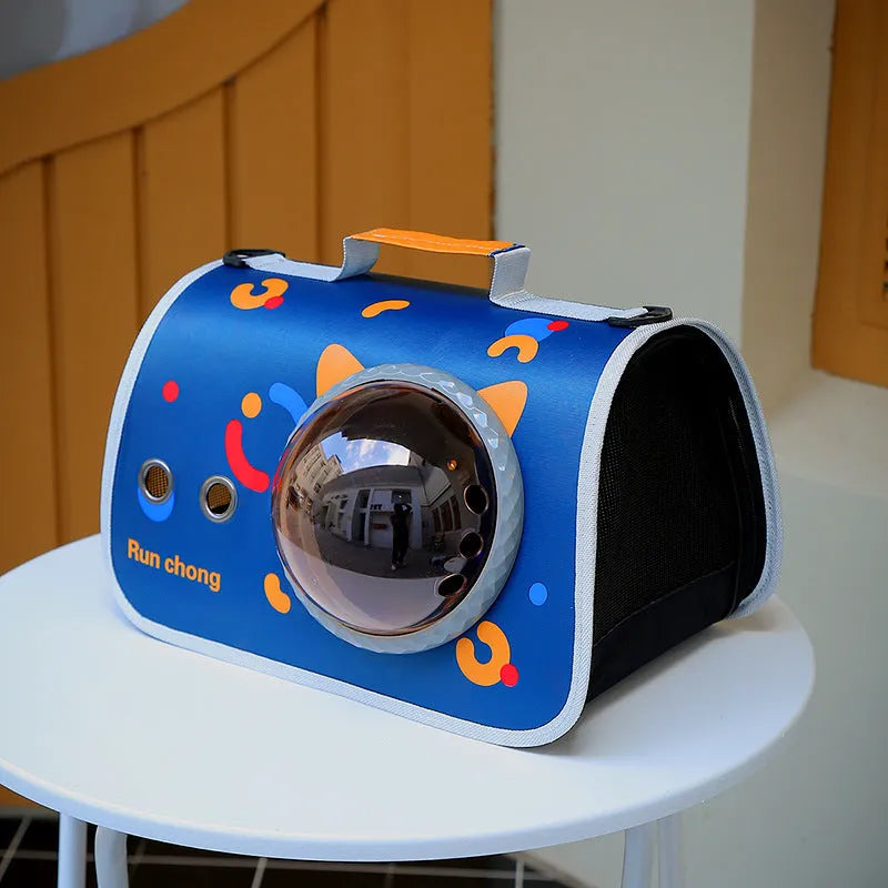Transparent nylon pet carry bag with cartoon pattern and carrying handle