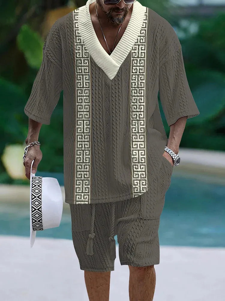 Loose casual short sleeve suit with matching shorts in various colour options