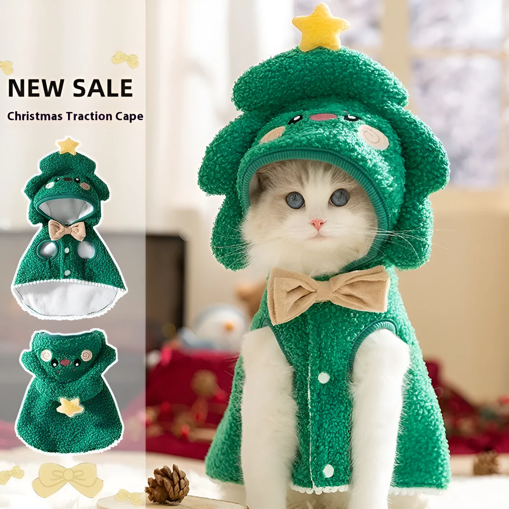 Christmas-themed elk design cat cloak in polyester for winter warmth with drawable fitting