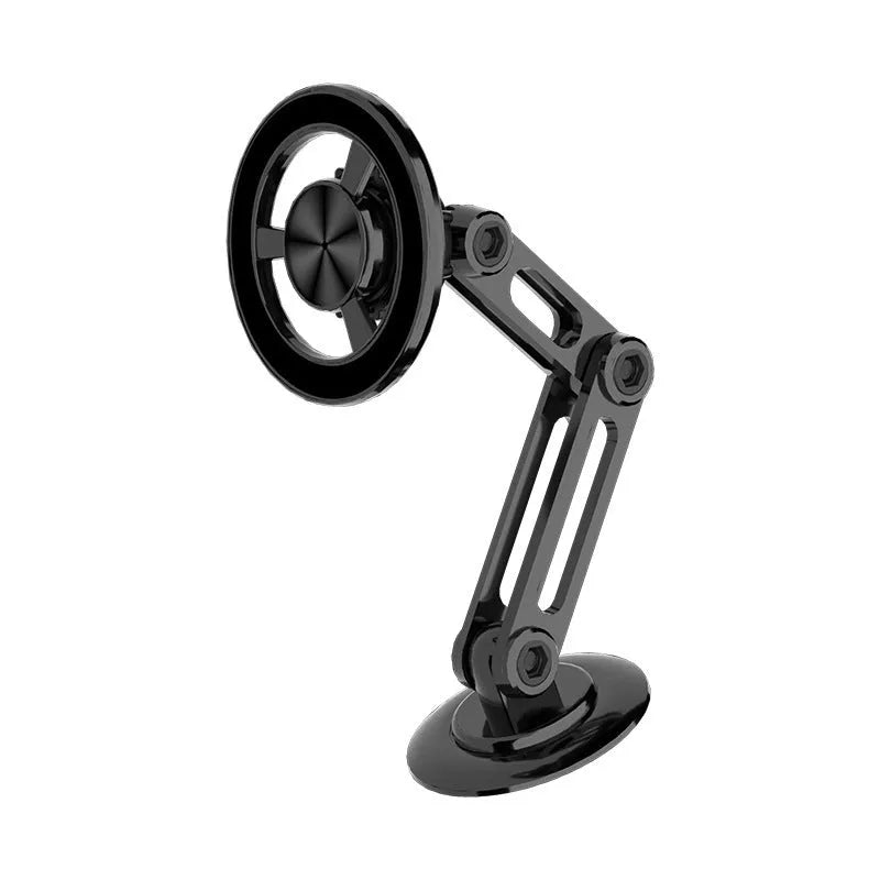 All-metal magnetic car phone holder in black, silver, gold, or rose gold with magnetic rings and adhesive pads.