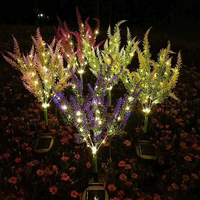 74cm tall solar-powered outdoor garden floor lamp with flower-shaped design in lavender colour
