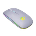 Black or white dual-mode wireless silent mouse with scroll wheel, shown with USB charging cable.
