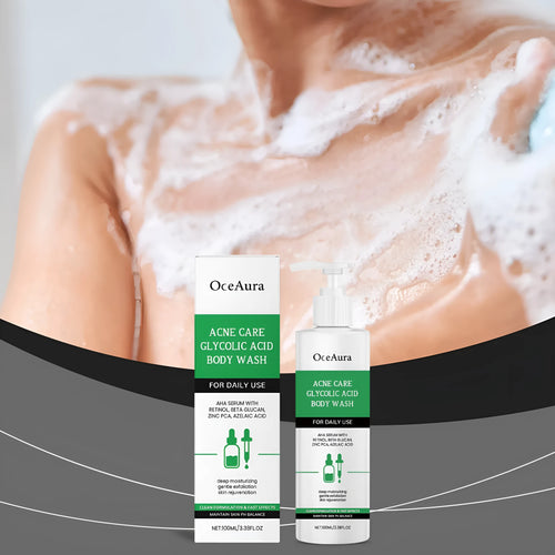 100ml shower gel bottle with glycolic acid and retinol formula for oily skin