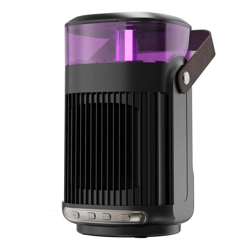 Black portable PTC ceramic heater and humidifier unit with front control panel.