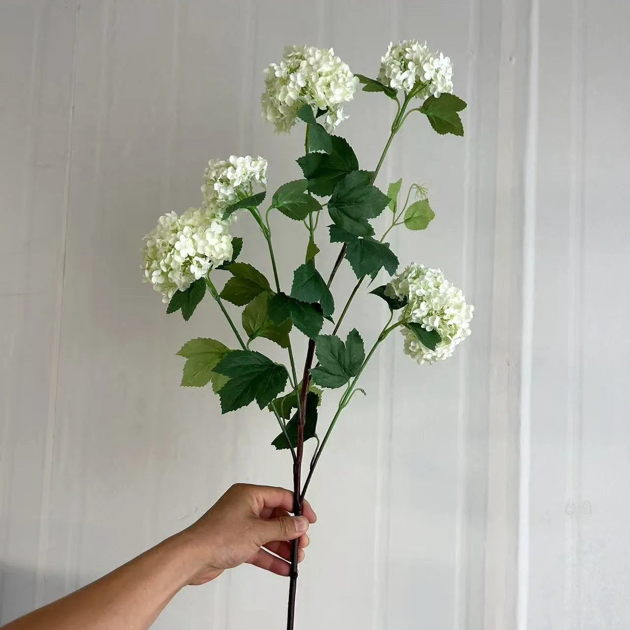 Artificial hydrangea with long branches silk flower decoration prop in white and green for weddings photography