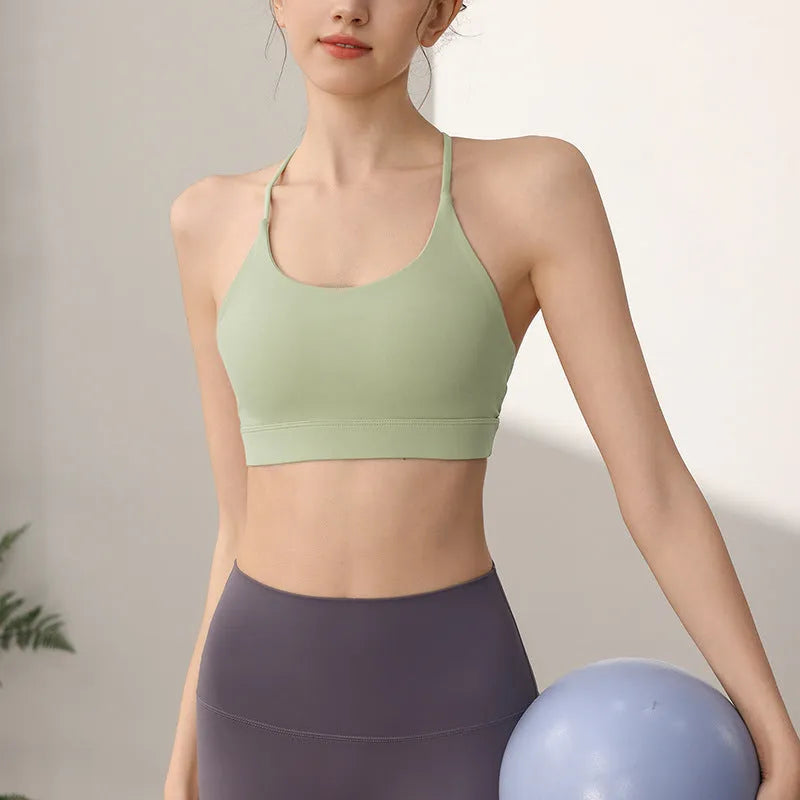 Women's nylon sports vest in sunshine desert colour with fixed double-shoulder straps.