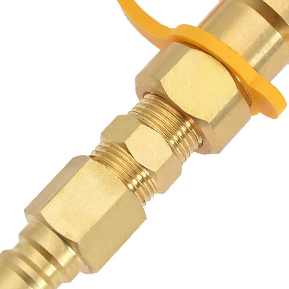 Gold brass propane tank connector with 3/8 inch American standard thread