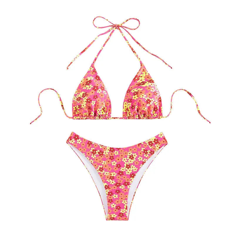 Women's blue printed swimsuit with lace-up front and matching shorts, showing split detail and Asian sizing options