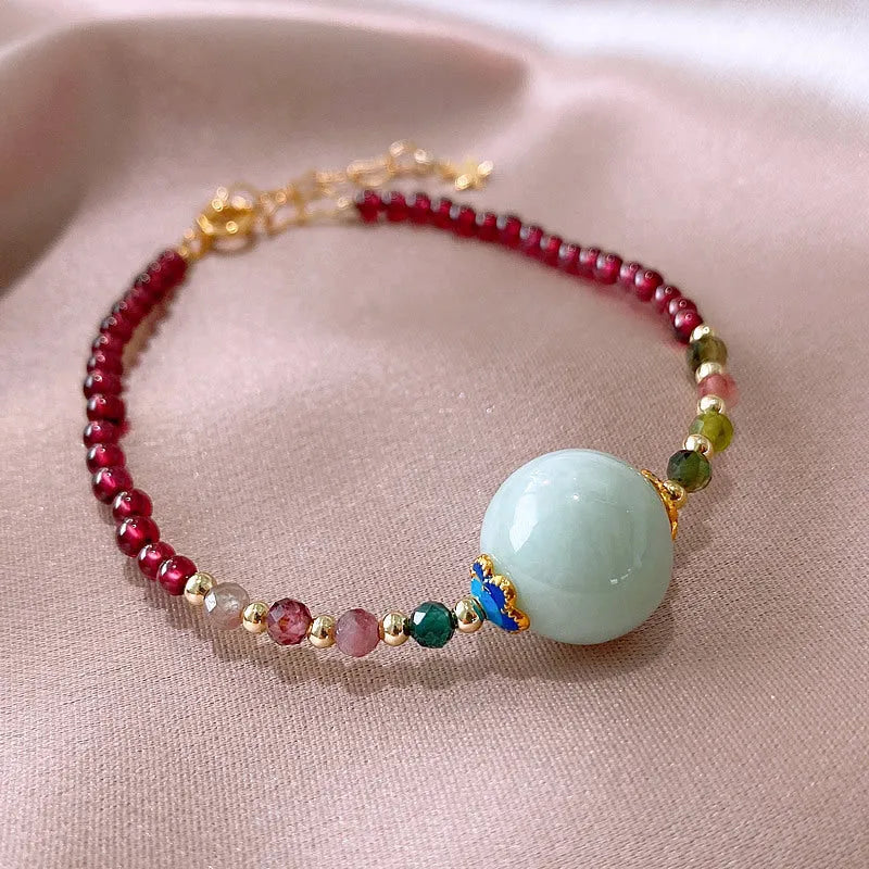 Aquamarine tourmaline drop bracelet with electroplated finish and Korean-style Chinese design