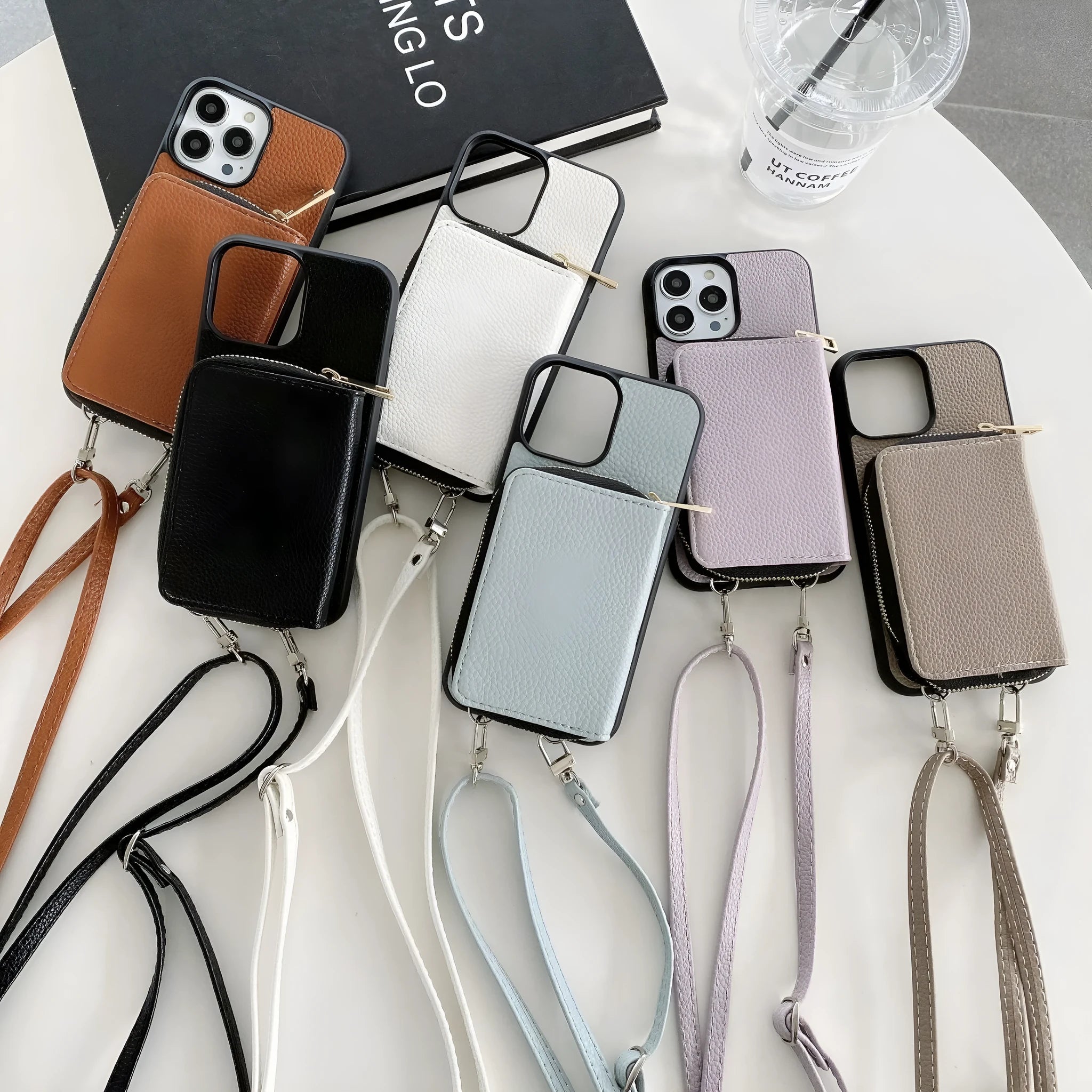 Litchi pattern phone case for iPhone in PC and leather, shown in blue colour.