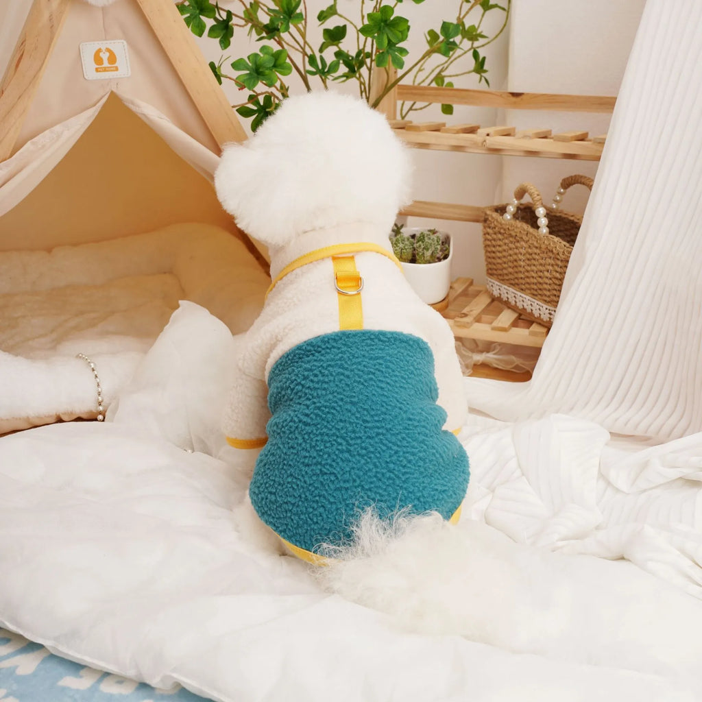 Caramel coloured lambswool fleece dog sweatshirt for autumn and winter wear.