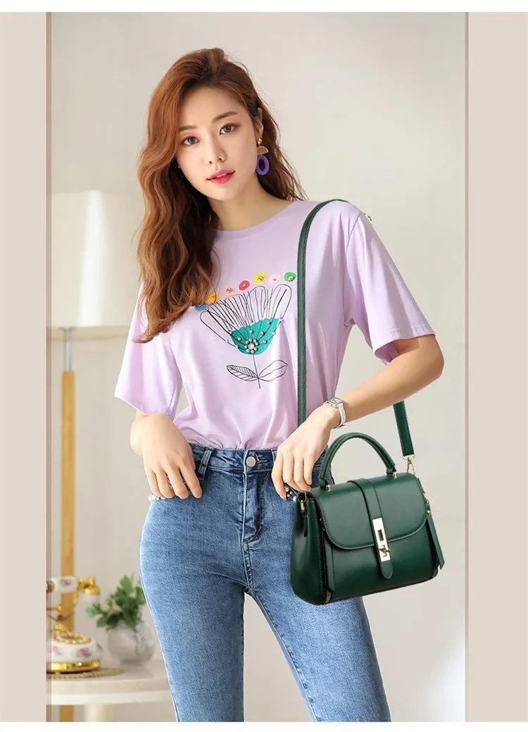 Women's soft PU leather messenger bag in square vertical design with shoulder strap