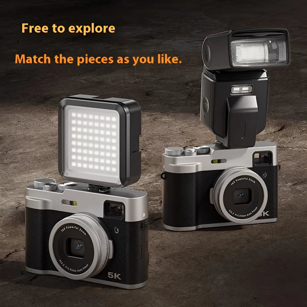 Black dual-lens digital camera with optical viewfinder and 2.88-inch screen on a strap.