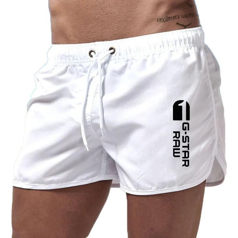Men's sports beach shorts in 11 colour options including black, navy, and fluorescent green, polyester-hemp blend fabric