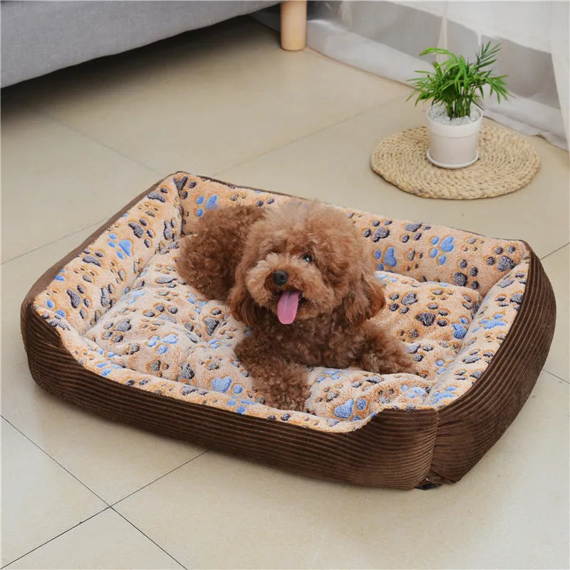 Camel coloured orthopaedic dog bed with 15cm plush foam cushion for small dogs in L size