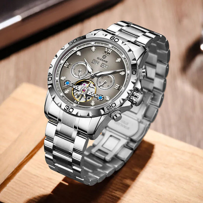 Men's automatic mechanical watch with stainless steel strap and various dial colour options.