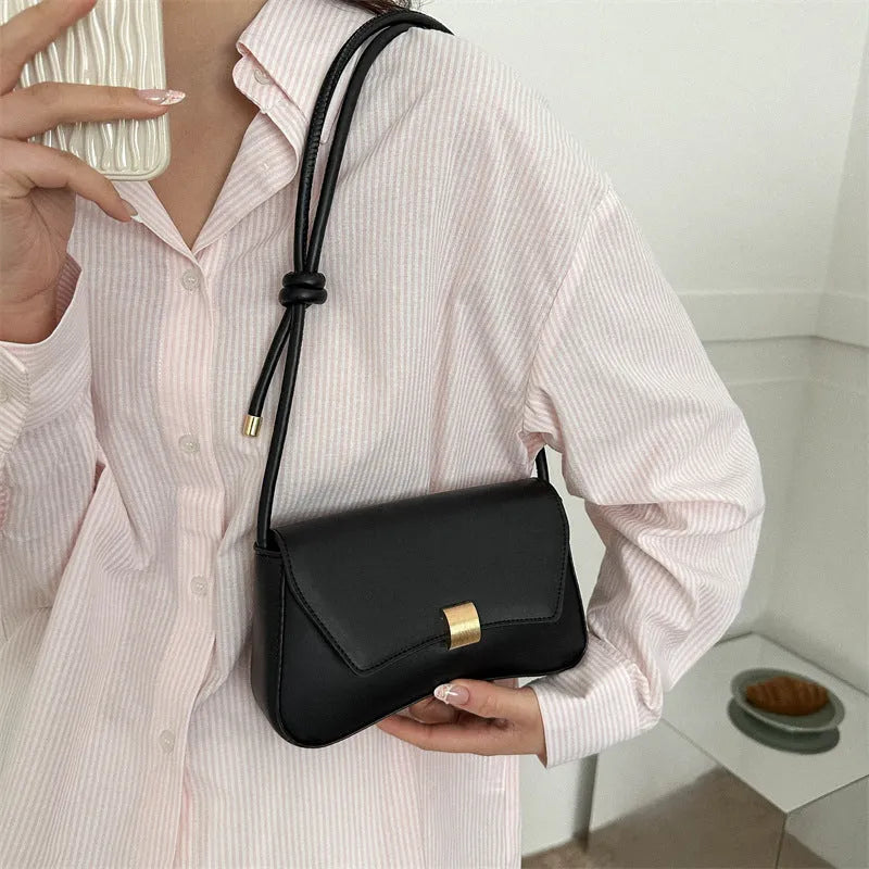 Women's PU shoulder bag with sandwich pocket in black, white, green, brown, or khaki.