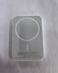 Portable magnetic wireless charger in white with 5000mAh capacity showing compact dimensions
