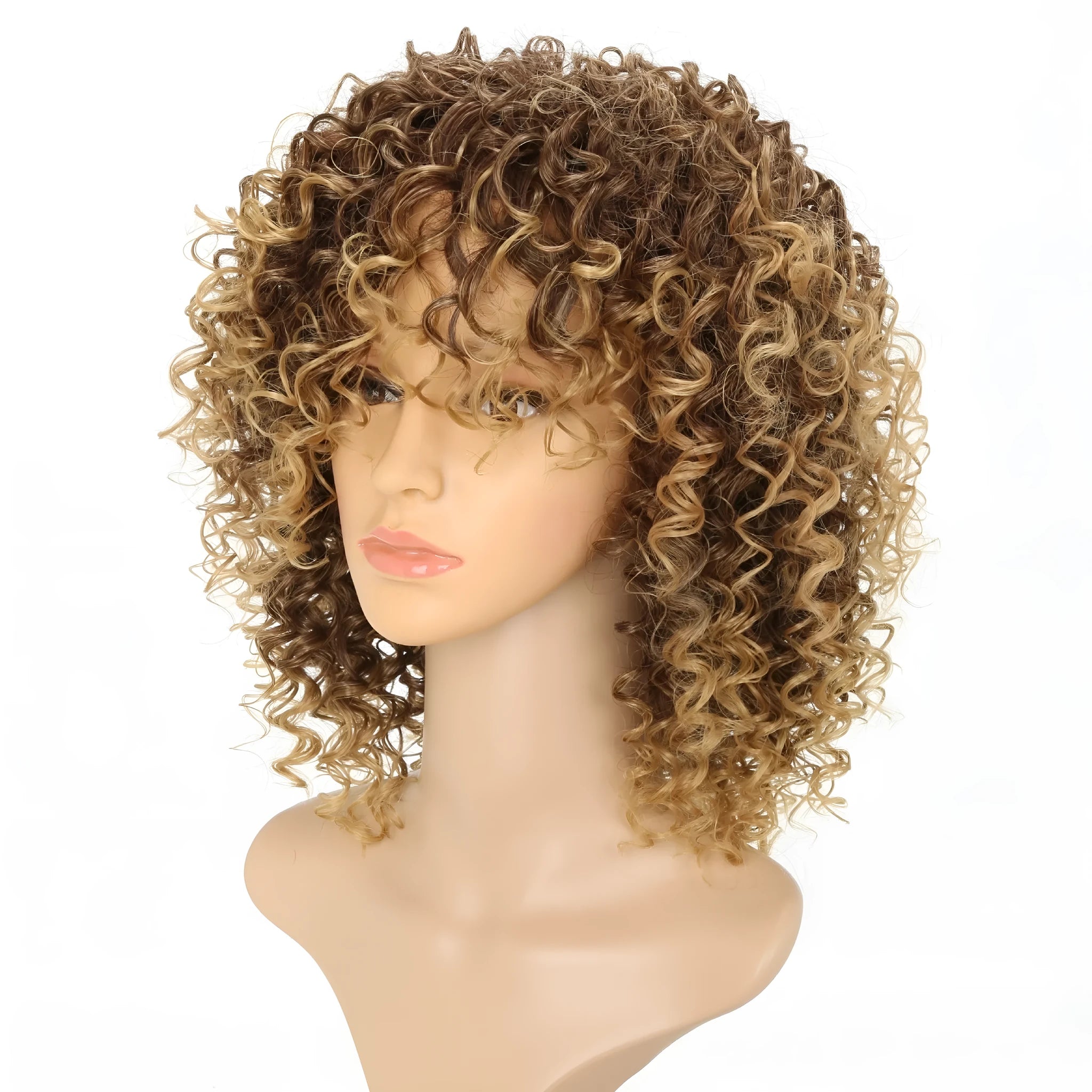 Front lace headband wig with long curly light gold high temperature silk hair