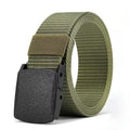 Men's nylon tactical belt 120cm with plastic buckle in black fabric strap