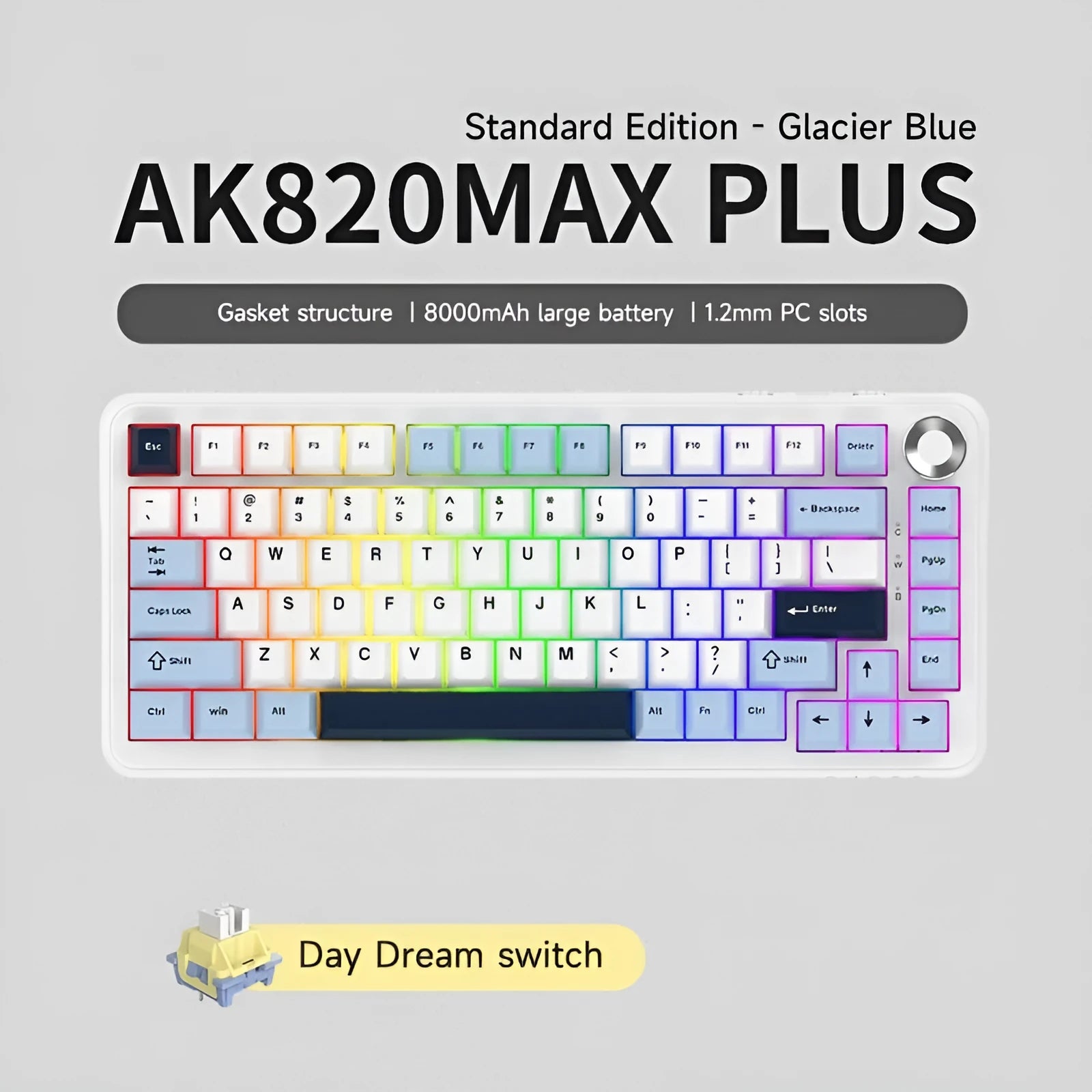 Black, grey and yellow wireless mechanical keyboard with compact 75% layout and switch puller tools