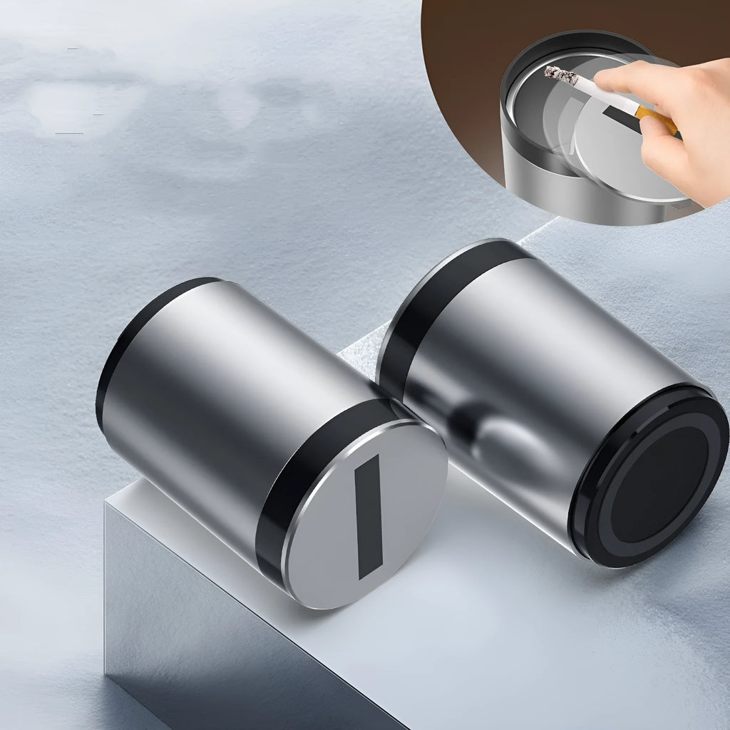 Automatic car ashtray measuring 7x10cm in gun grey or secret silver with built-in battery
