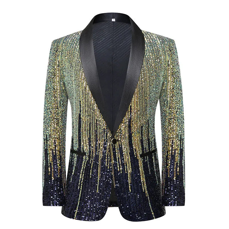 Acetate slim fit stage host catwalk suit blazer in Golden Blue Meteor colour for men