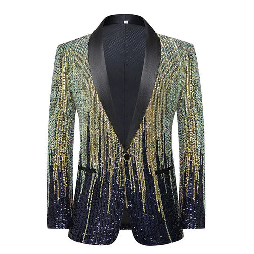 Acetate slim fit stage host catwalk suit blazer in Golden Blue Meteor colour for men