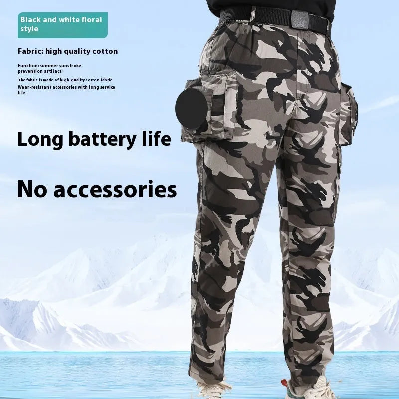 Men's pure cotton welder's fan pants in Army Green with battery accessory