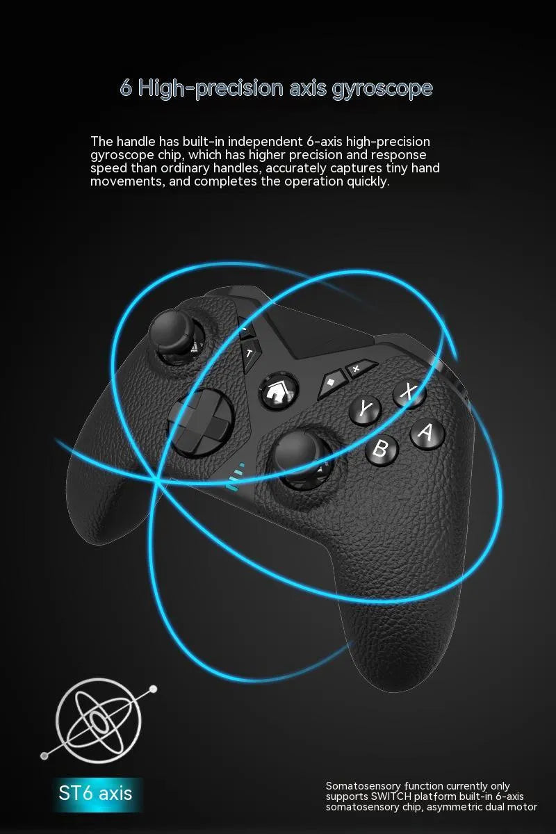 Black wireless game controller with leather-pattern texture on grips, showing analogue sticks and buttons.