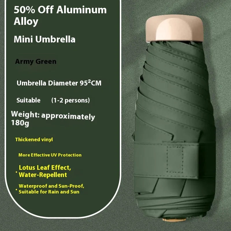 Five-fold compact umbrella with gradient vinyl sunshade canopy and six alloy bones in multiple colour options