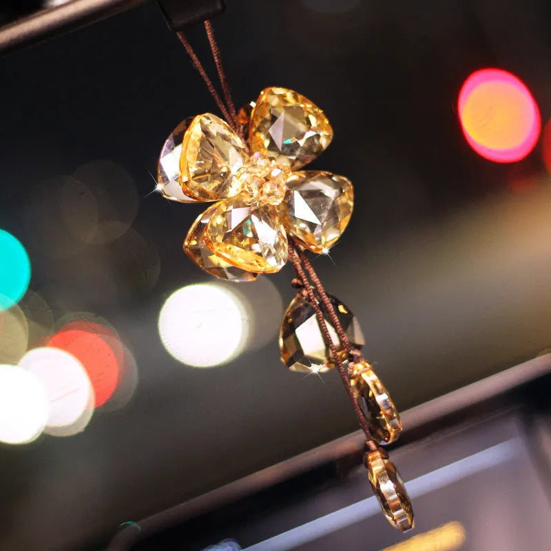 Crystal four leaf grass car pendant approximately 20cm long in four colour options
