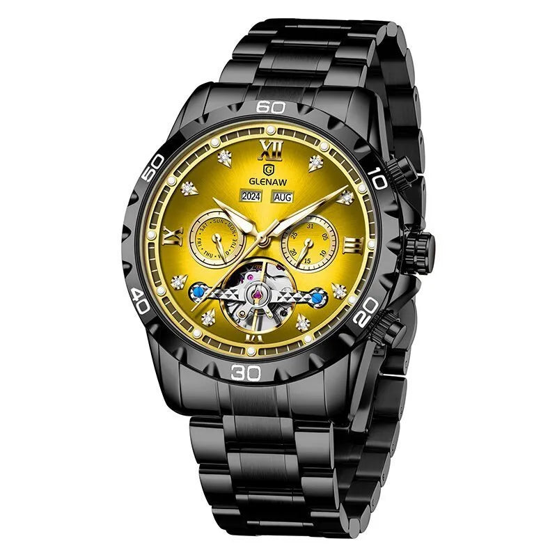 Men's automatic mechanical watch with stainless steel strap and various dial colour options.