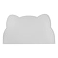 Blue silicone cat head-shaped pet feeding mat on a wooden floor