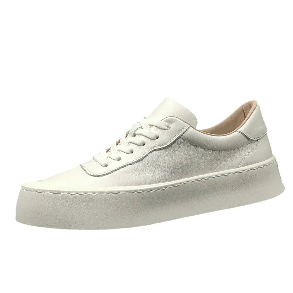 Boys board shoes with cowhide upper and platform rubber sole in black, white, yellow colours