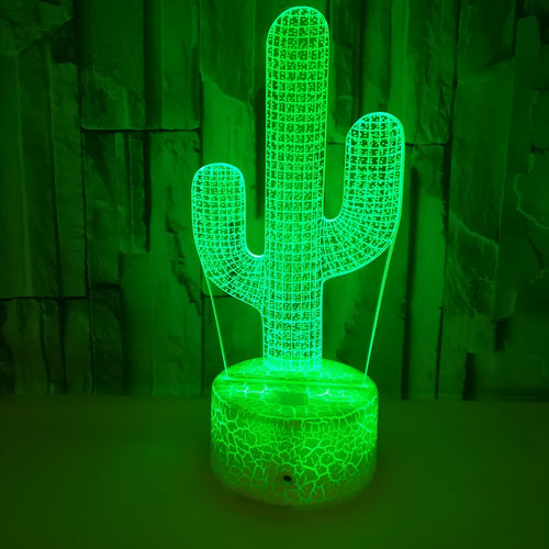 Cactus 3D small night lamp with colourful touch and remote control, USB powered, acrylic and ABS construction