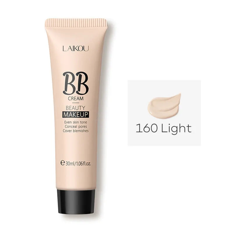 30ml tube of BB cream shown with swatches of its nine shades from light to dark.