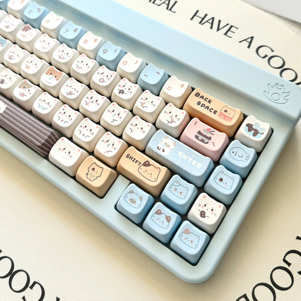 High Sea Salt Cat mechanical keyboard PBT key cap set with March past space bar design and 7u supplement kit