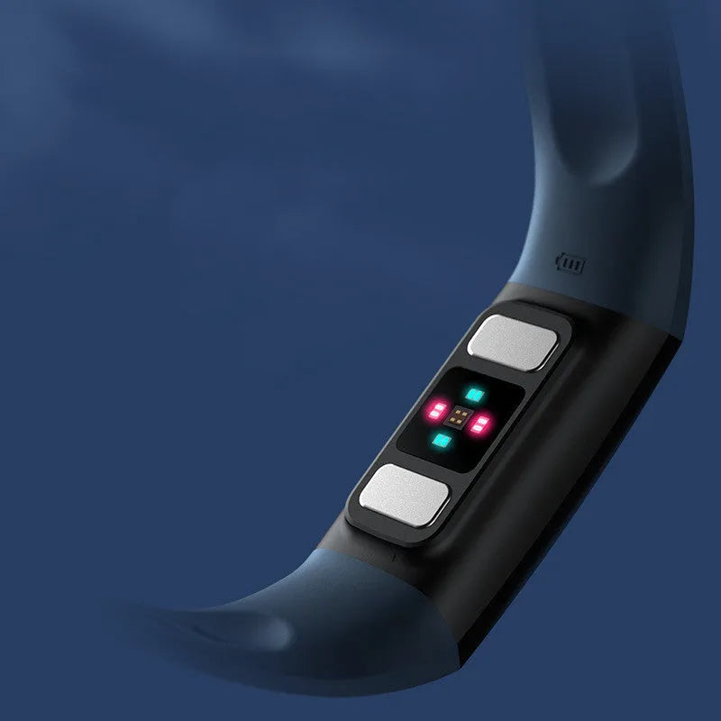 Y6 Black smart bracelet with 1.1-inch screen on wrist, showing health metrics display