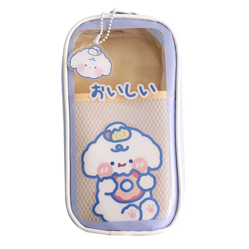 Transparent cartoon pencil case with caramel bear design and large capacity for student stationery