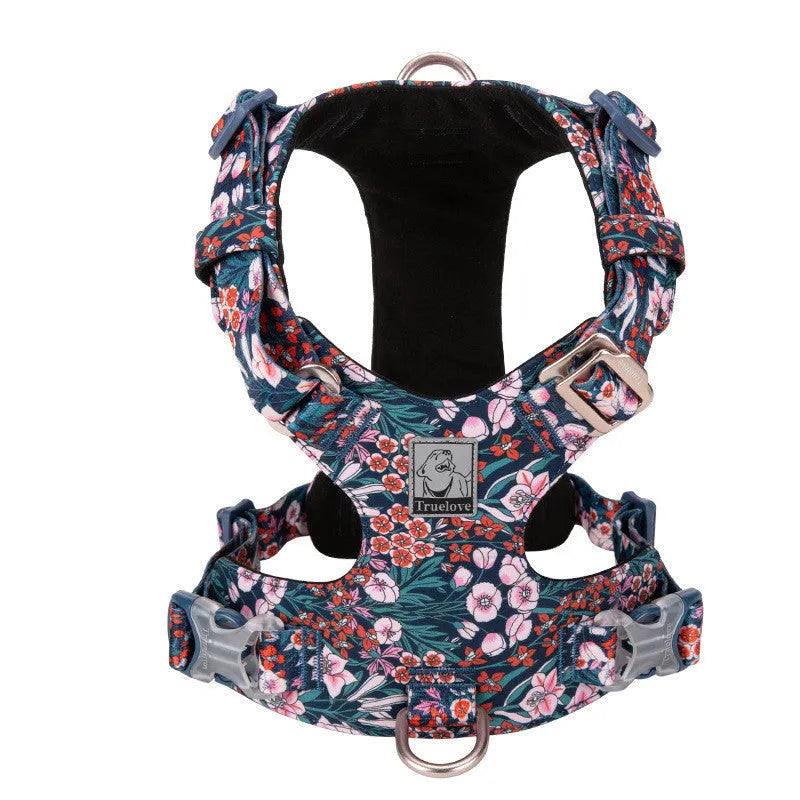 Floral pattern pure cotton pet chest strap for dog walking and training control